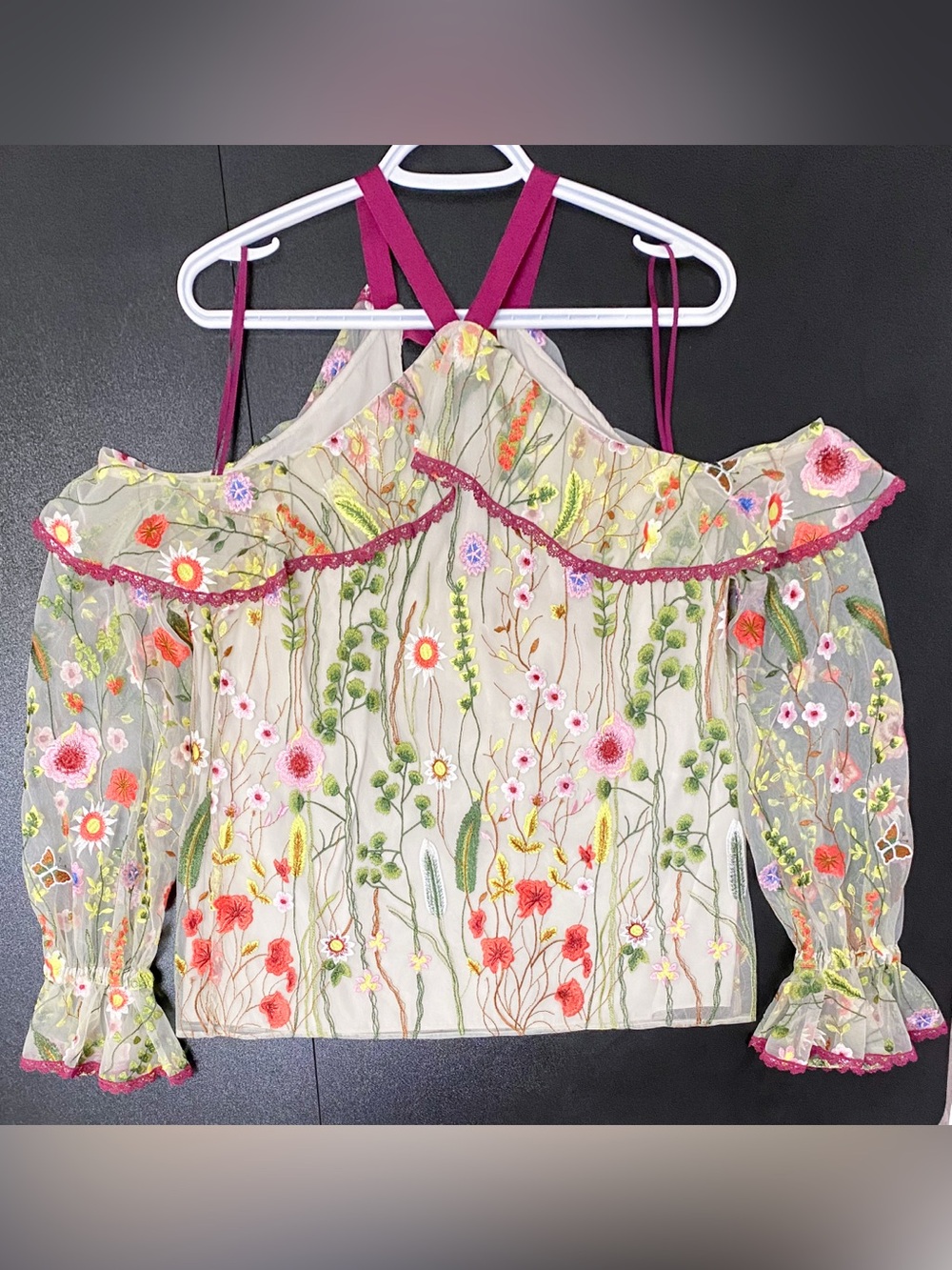 Alexis Floral Embroidered Cold-Shoulder Top in Cream - Picture 3 of 5